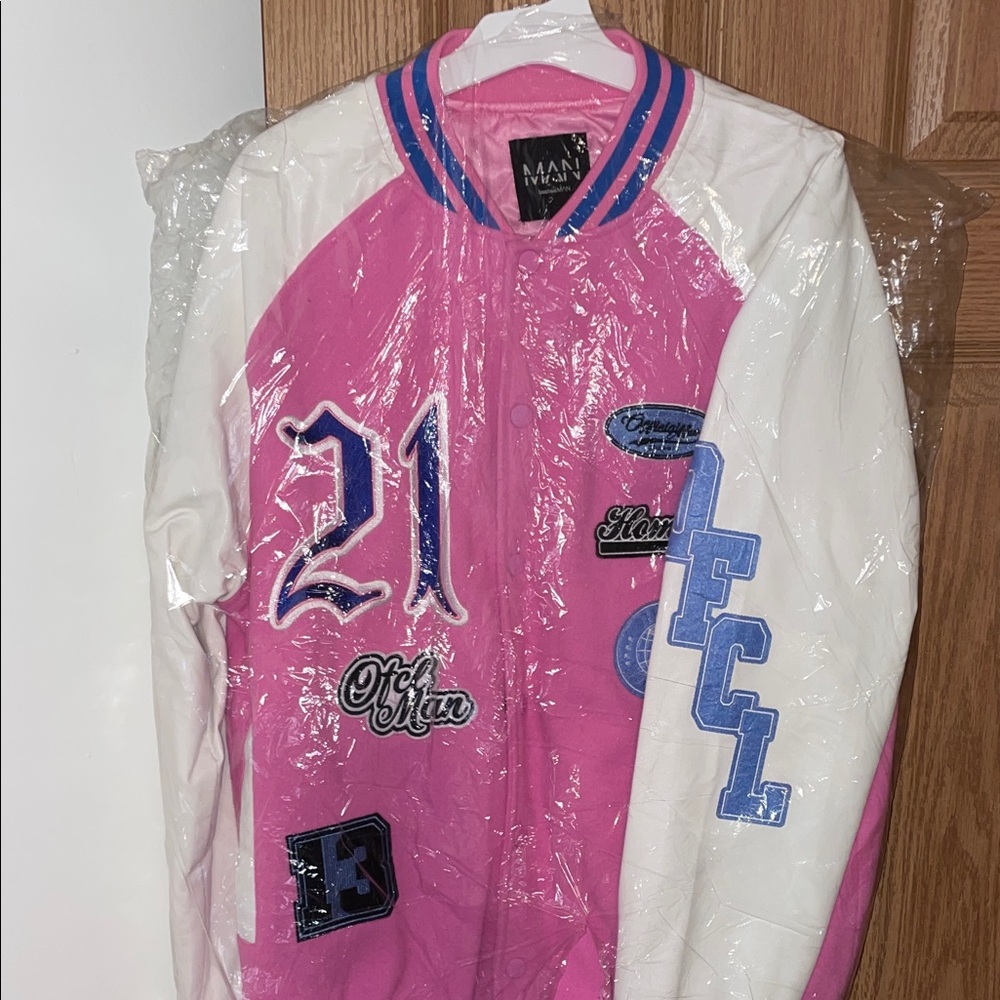 Pink and White leather bomber jacket